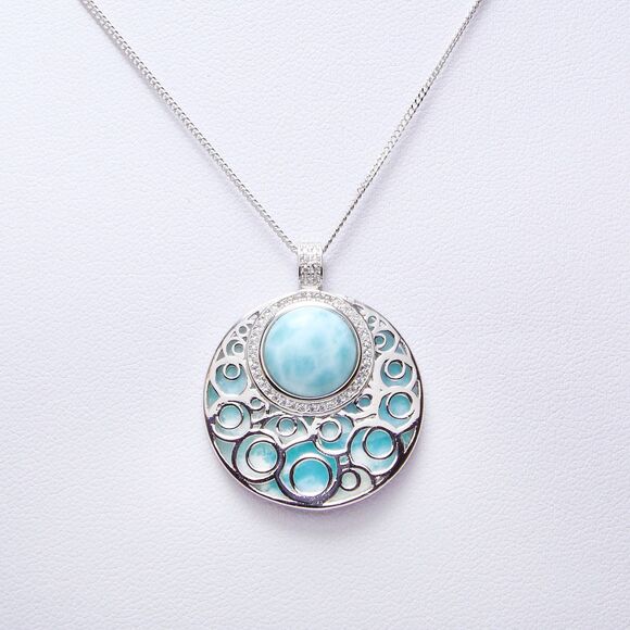 LARIMAR NECKLACE, ZIRCON Necklace, 925 Sterling Silver Necklace - Picture 2 of 9